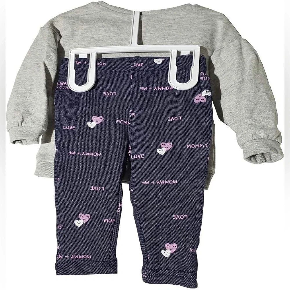 NWT Carter's 2-Piece Mommy Heart Top & Knit Denim Legging Set Size 3 Mths